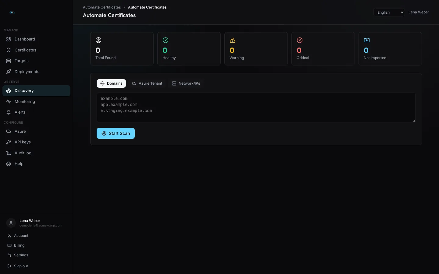 Automate Certificates discovery screen